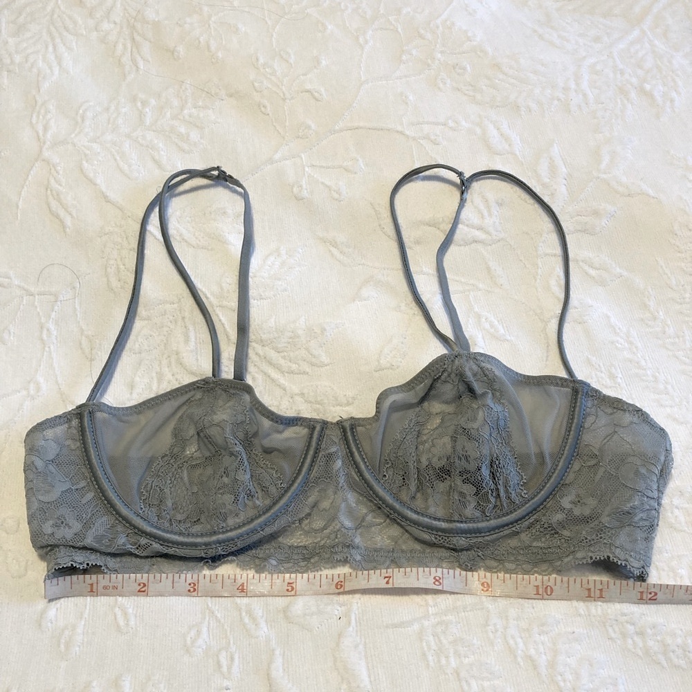 ZARA Blue - Gray Sheer Lace Balconette Bra with Underwire - Size Small - Picture 7 of 8